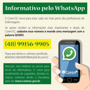 Receba as notícias do Coren/SC pelo WhatsApp 